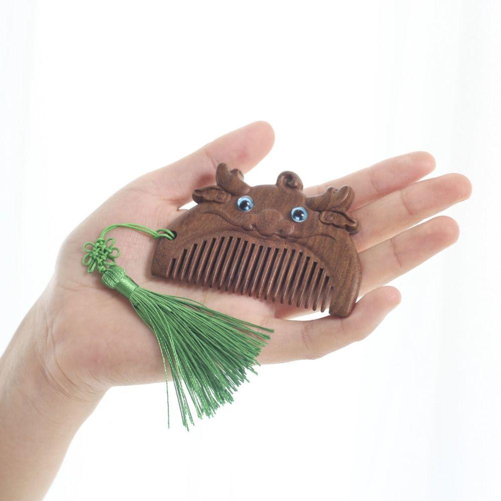 Hairdressing with Tassels Chinese Zodiac Pocket Comb Wooden Hair Comb Fine Tooth Comb Massage Comb