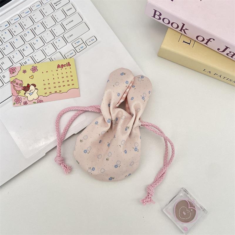 

59302 cute rabbit ears floral bouquet mouth drawstring storage bag outdoor portable cosmetics lipstick hand bag