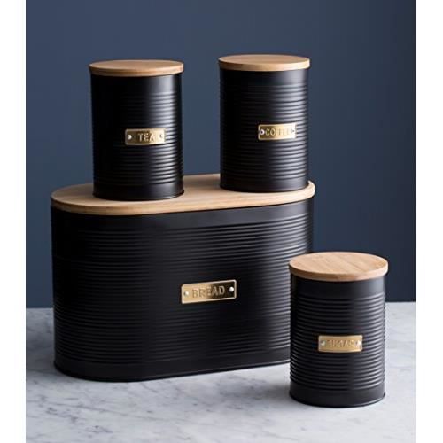 Typhoon Living Boîte À Pain Avec Couvercle En Bambou, Acier, Noir, 34 X 19.5 X 20.6 Cm 1401.151