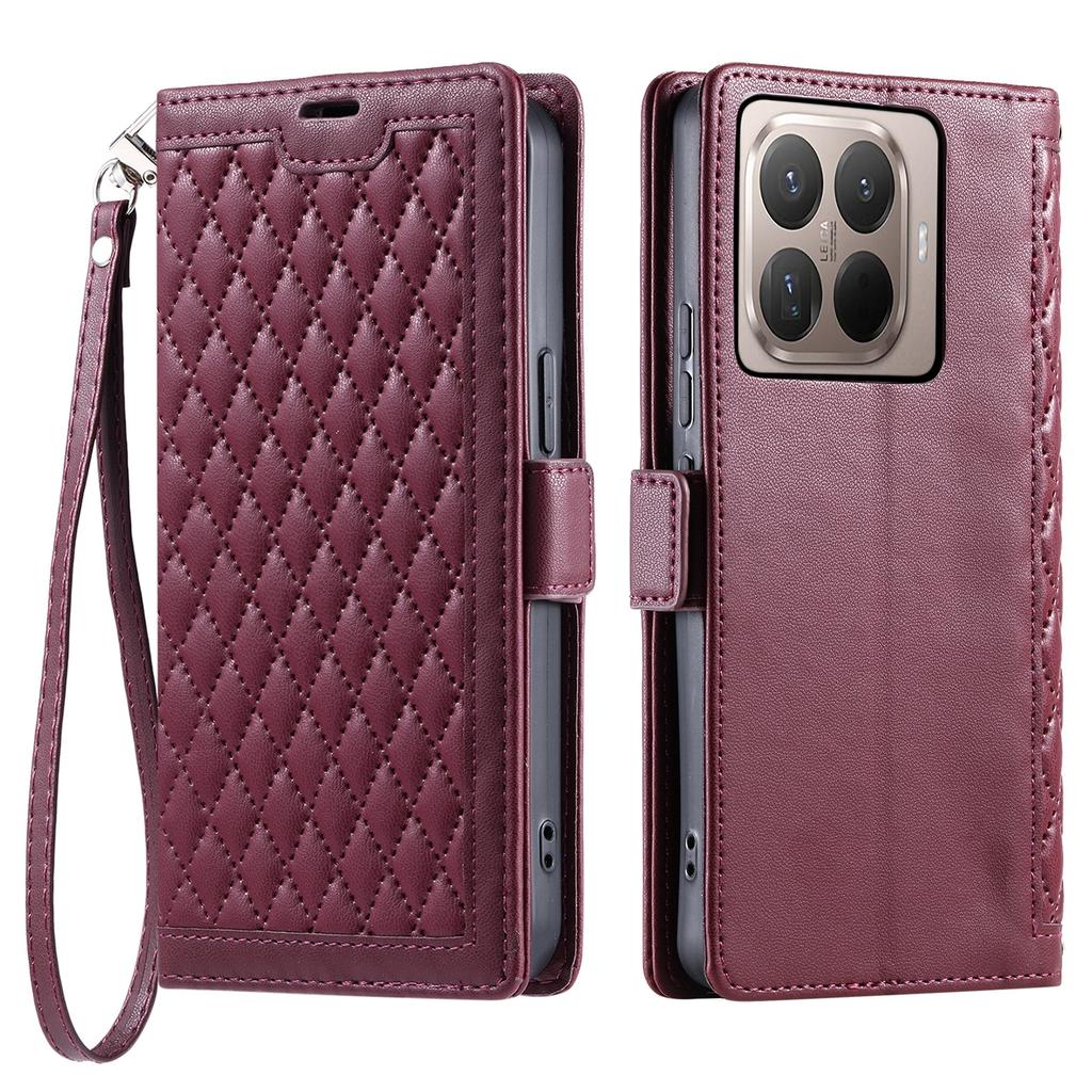 For Xiaomi 15T Pro Leather Case Rhombus Texture Wallet Stand Phone Cover with Wrist Strap