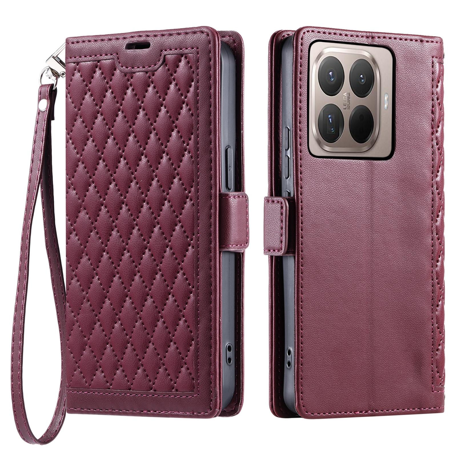 

For Xiaomi 15T Pro Leather Case Rhombus Texture Wallet Stand Phone Cover with Wrist Strap