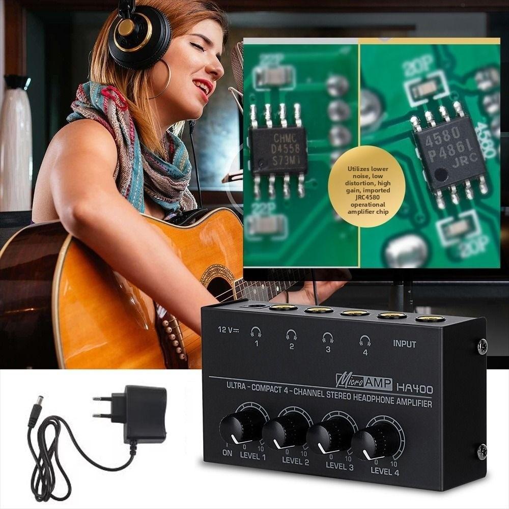 4 Channels Stereo Headphone Amplifier Ultra-Compact With Power Adapter HA400 Headphone Amplifier