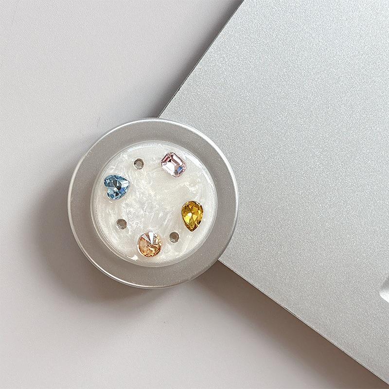 Korean Style Rhinestone Gemstone Phone Holder - Magnetic Round Finger Ring
