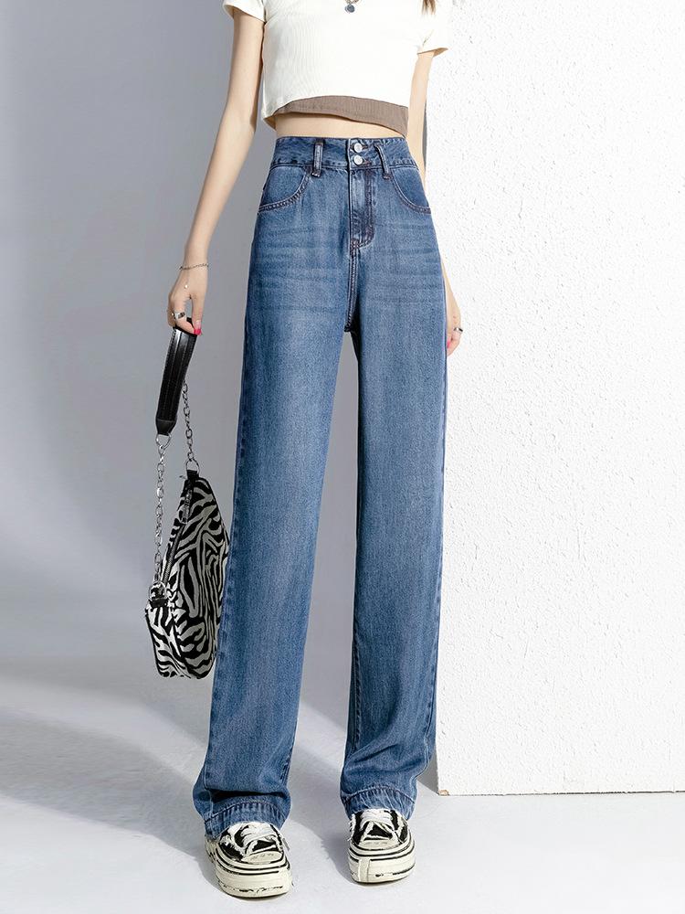 Women's 2023 Summer Blue Tencel Wide-Leg Floor-Length Jeans