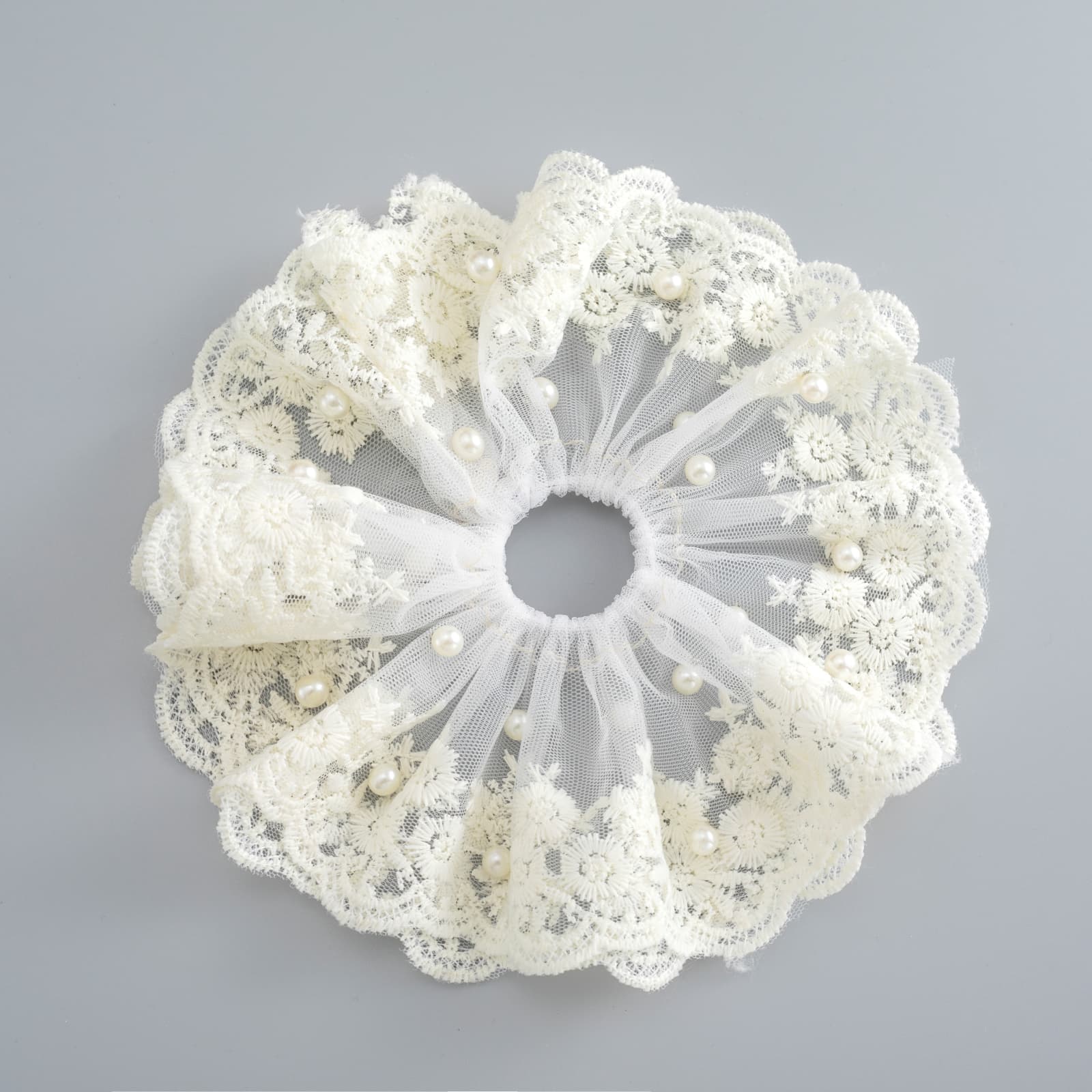 

1 ШТ. Двойное очарование! Белые кружевные двухслойные резинки-скранчи — Нежные и шикарные резинки для волос для мягкого, женственного стиля