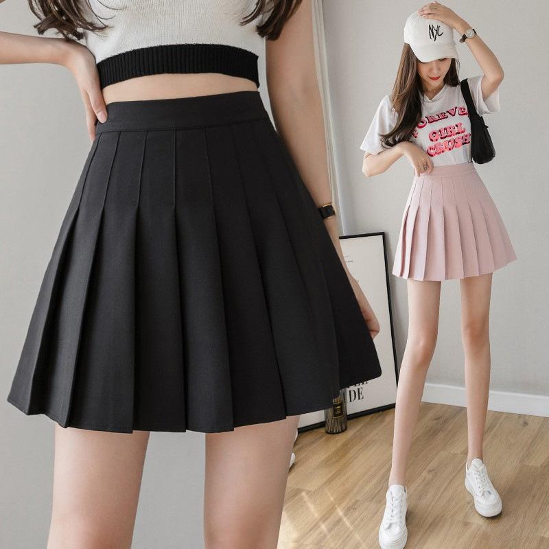Four Seasons Short Skirt Women's Pleated Skirt JK Uniform Skirt Fashion Skirt (Extended + Safety Pants + Zipper + Button)