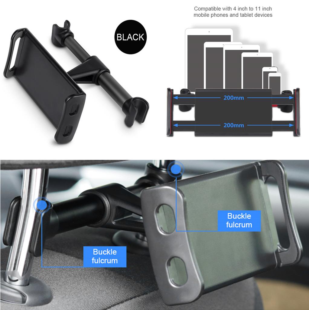 Car Back Seat Headrest Mount Holder For 4-11" Screen Phones&Tablet&iPad Black