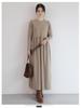 Korean Style Slim-Fit High Waist Round Neck Long Sleeve Midi Dress for Fall/Winter