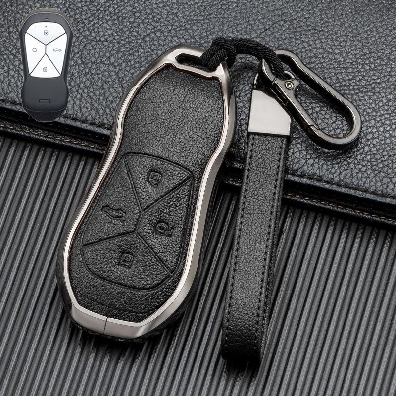 Signal Unobstructed, Suitable for Xiaopeng P7 G9 G3 P5 Metal All-inclusive Double-sided Leather Car Key Protective Case