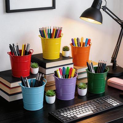 Creative Iron Art Pen & Brush Holder - Desktop Storage Bucket for Stationery & Makeup