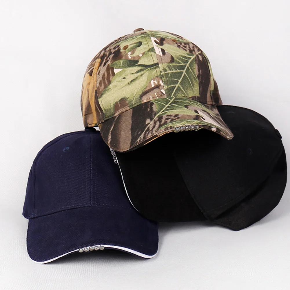 Outdoor Camping Night Fishing Peaked Cap Powered By USB / Button Battery Extended Brim Sun Hat LED Lighted Baseball Cap