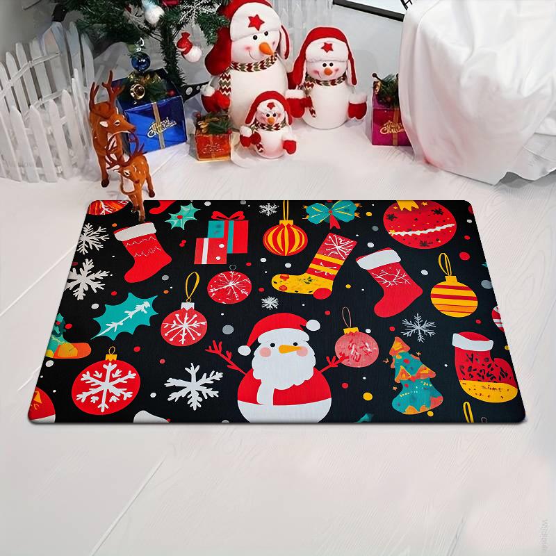 Flannel Thickness 0.47inch - 1pc New Christmas Character Thanksgiving Welcome Doormat, Christmas Character Decorative Printed Ab 40cm x 60cm