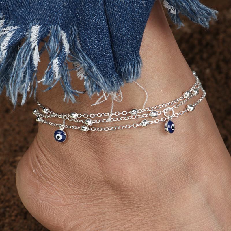 Bracelet de cheville en perles turques contre le mauvais œil pour femmes, sandales, pendentif, bijoux de pied