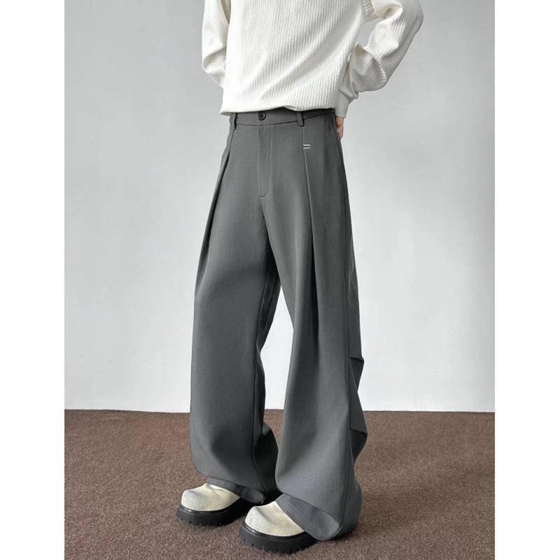 Old Qian Feng A-word pleated trousers men's spring and autumn American trendy brand pendant suit pants retro slightly elongated pants