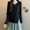 Two-piece Patchwork Color-blocking Long-sleeved Knitted Sweater for Women In Spring-autumn, Large Size, Unique Irregular Slit Top