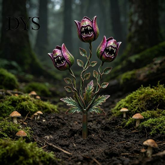 Decorative Garden Stake 2D Sunflowers Stake, Retro Flat Metal Plant Decoration, Carnivorous Outdoor Flower Yard Art for Lawn Bed Planter Creative