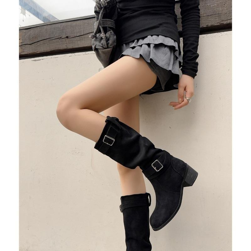 

Ретро ковбойские сапоги женские новые сапоги на толстом каблуке демонстрируют стройный темперамент два варианта носки сапоги-чулки рыцарские сапоги 40 чёрный