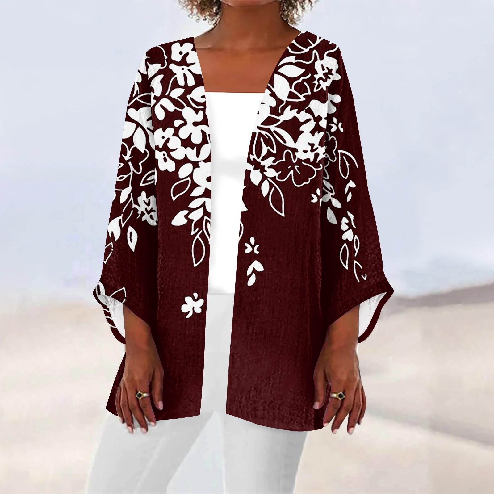 

Женская повседневная модная винтажная легкая куртка средней длины с графическим принтом, кардиган M винный