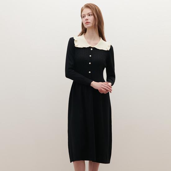 Ruffled Collar Knit Long Dress O261T966