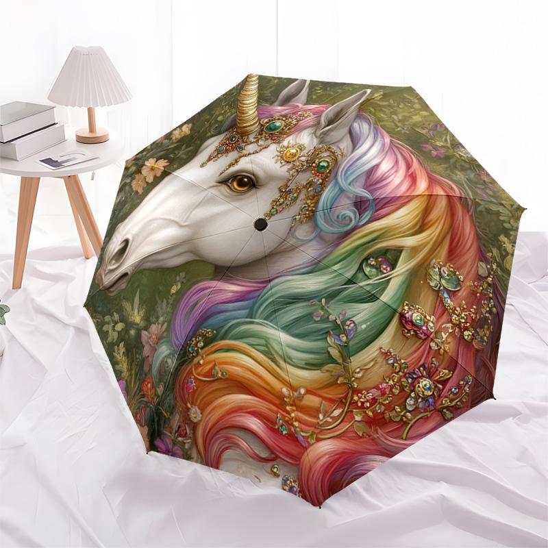 1 PC Automatic Folding Umbrella - Fantasy Unicorn Pattern, Portable & Foldable Design with 8 Ribs, Christmas Birthday Gifts