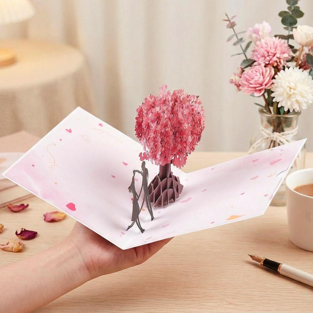 Elegant 3D Heart Tree Greeting Card Paper Sculpture Wedding Blessing Card  Party Accessories