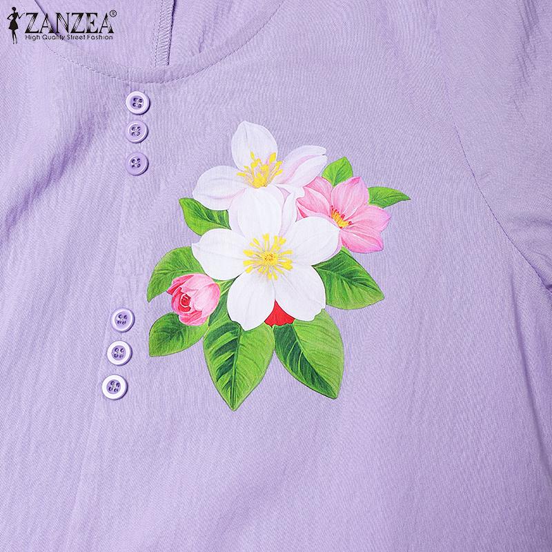 ZANZEA Women Casual Round Neck Short Sleeve Summer Floral Dress