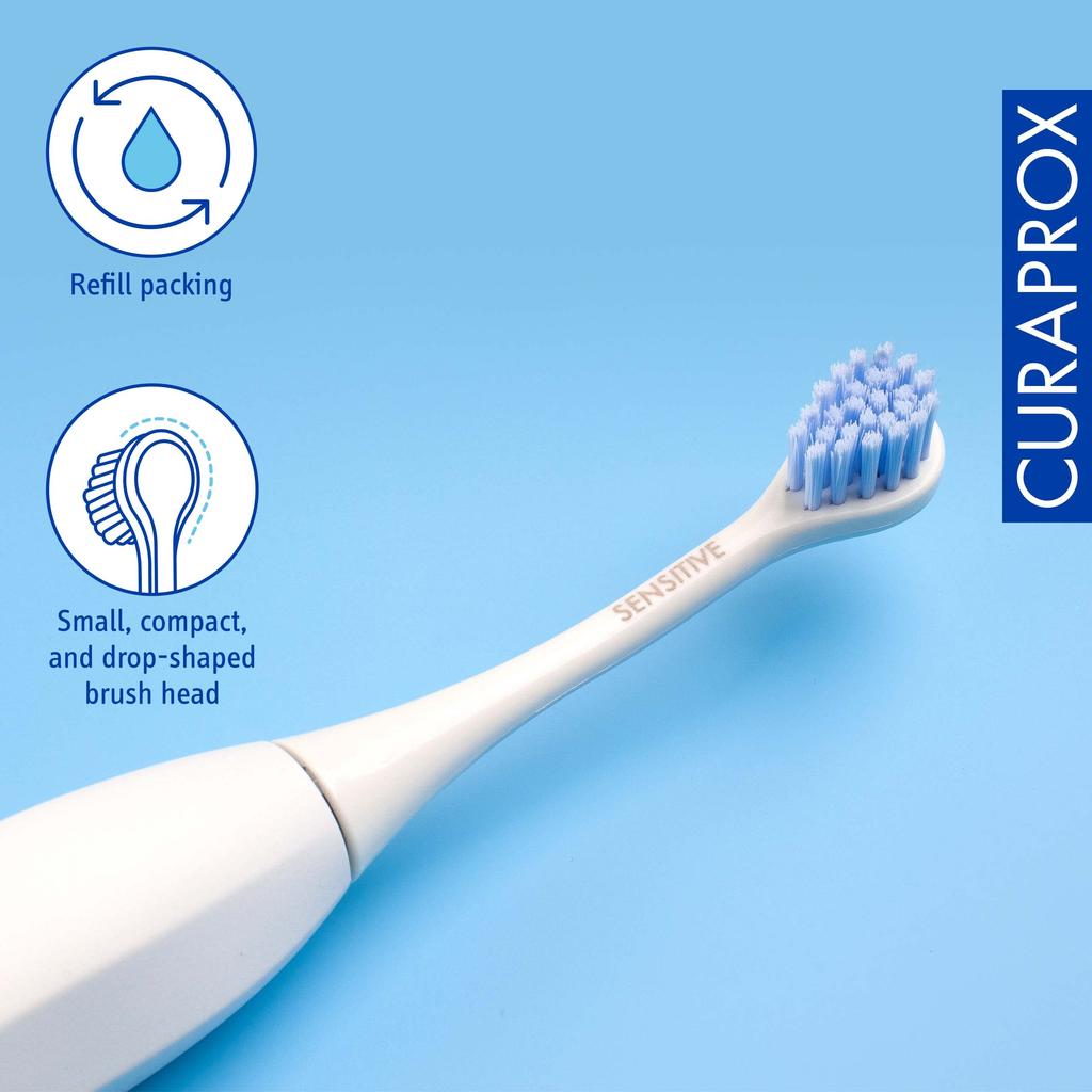 Curaprox Spazzolino Elettrico Hydrosonic Easy Sonic con Spazzola Sostitutiva per Denti Sensibili (Bianco, Confezione da 2 Testine)