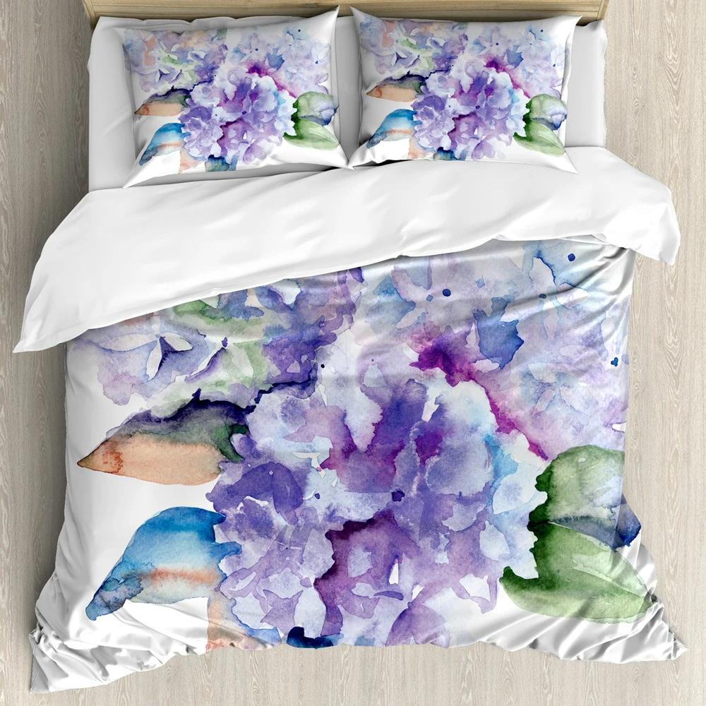 Watercolor Flower Duvet Set Bedding Three-Piece Set