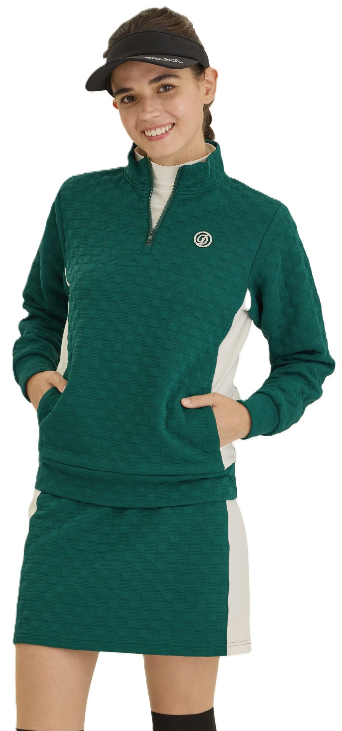 

Комплект Delsol 7905 Ripple с длинным рукавом 2025 Гольф Юбка с эффектом ряби и Доступен в больших размерах и 4L на молнии до половины (зеленый) Осенне-зимняя женская одежда, Топ на молнии до половины, зелёный