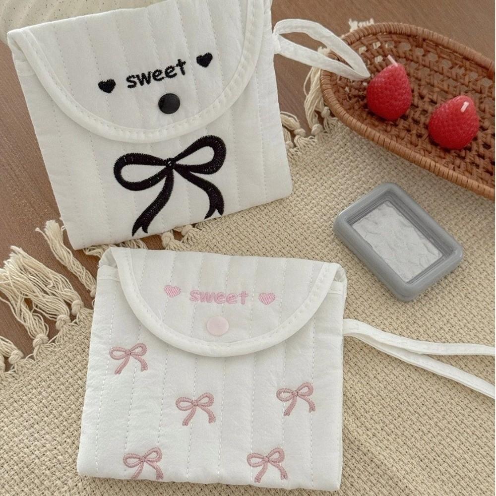 Korean-Style Embroidered Clutch Sweet Bowknot Embroidery Cosmetic Bag Sanitary Pad Pouch Women