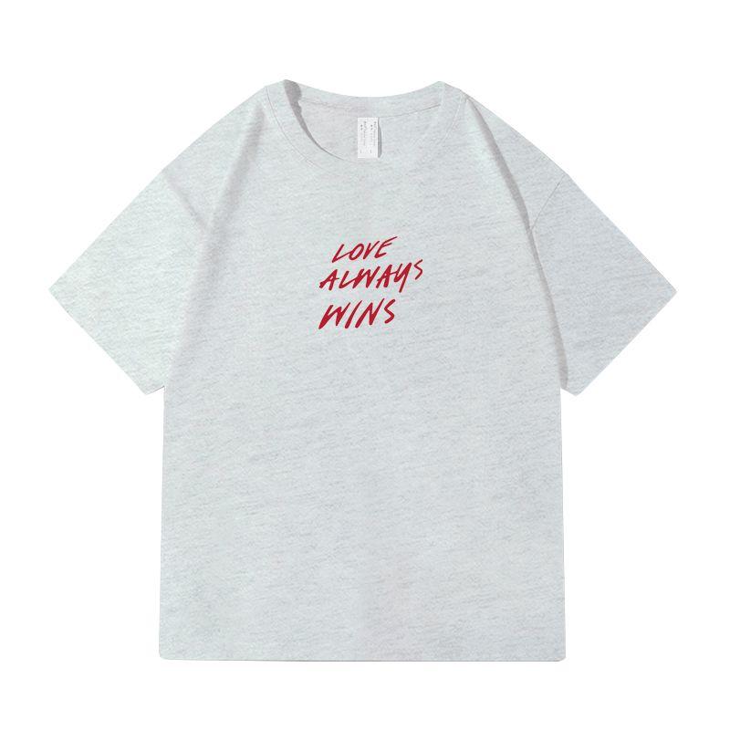 Love Always Wins Short Sleeve T-shirt for Women 2025 New Arrival Summer Pure Cotton Casual Easiest for Match Shoulder Half Sleeve Fashion