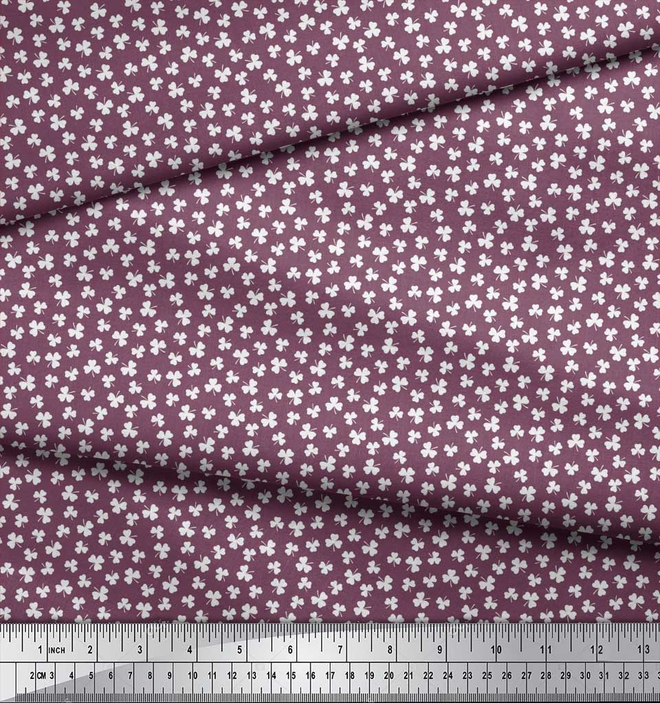 Soimoi Japan Crepe Satin Fabric Clover Leaves Small Print Fabric by Metre 42 Inch