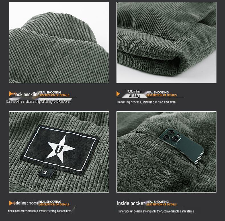 Men's Winter Fleece-Lined Corduroy Vest - Thick, Plus Size, Stand Collar, Sleeveless Jacket with Multi-Pocket Design.