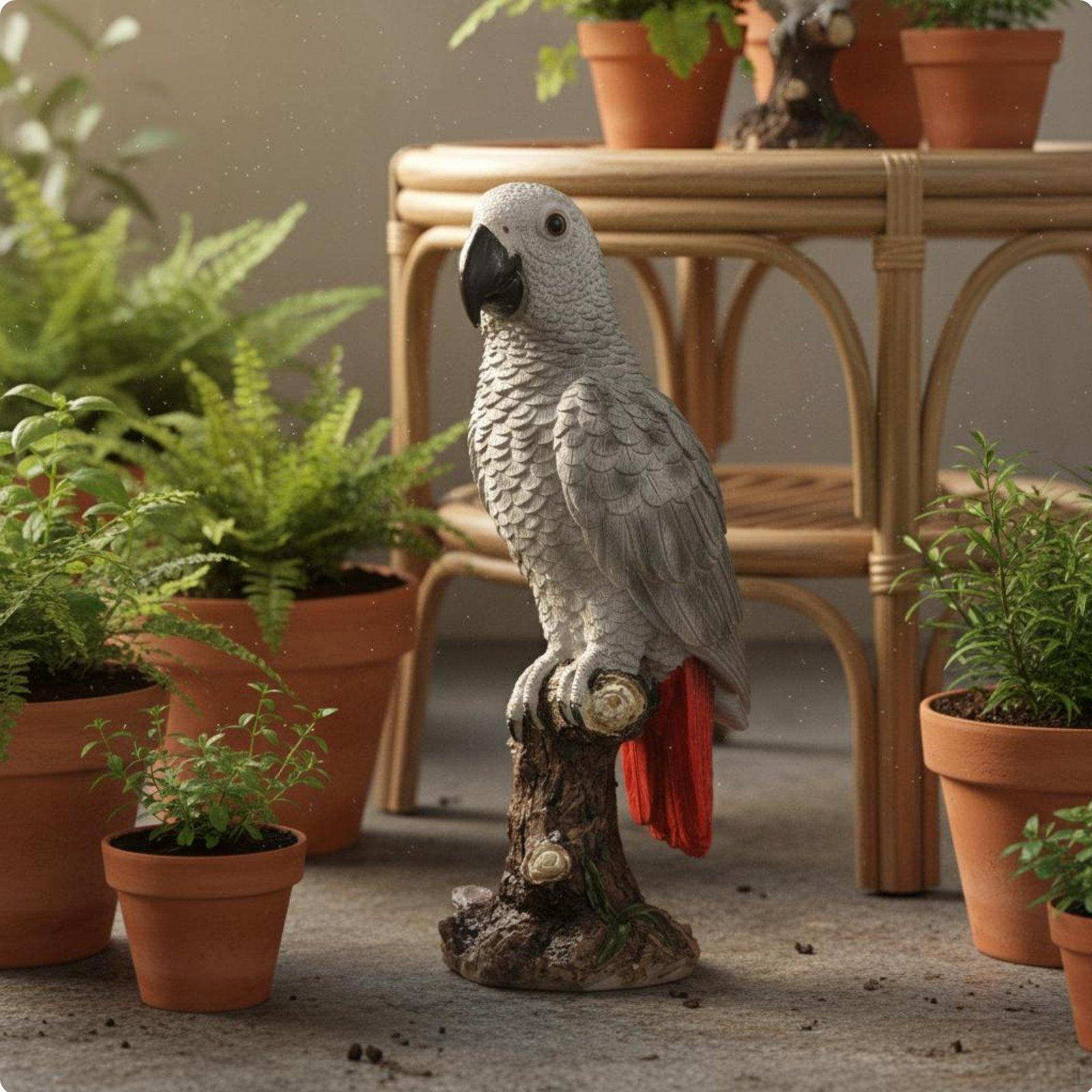 African Grey Parrot Statue Detailed Craftsmanship Resin Sculpture Versatile Decor Realistic