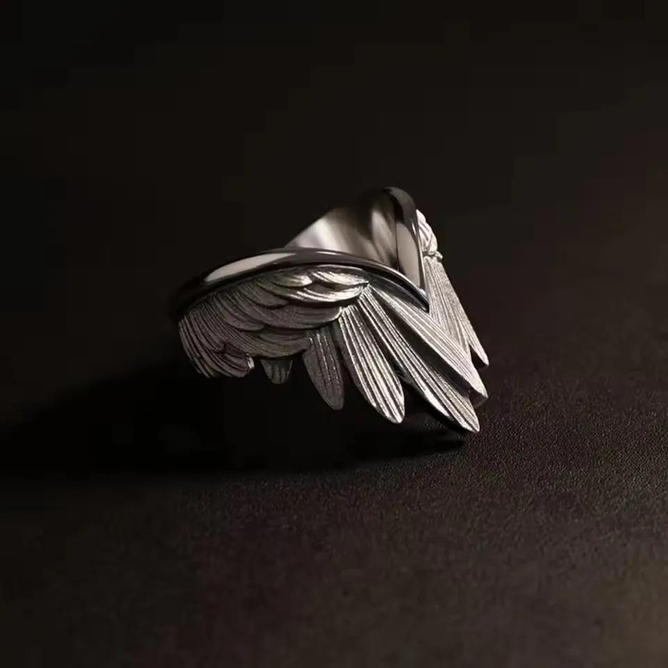 Vintage Angel Wings Ring for Women Men Girls Punk Gothic Adjustable Open Ring Handmade Designer Retro Jewelry Accessories Gift