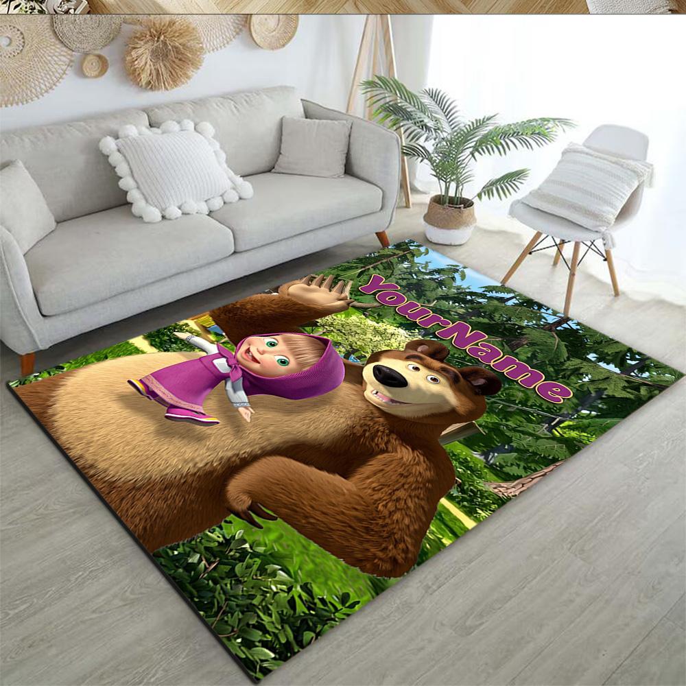 Masha Bear Customizable Name Floor Rug Office Rug Perfect for Decorate Room Balcony Bedrooms Game Room Anti-slip Rug Decorate Offices