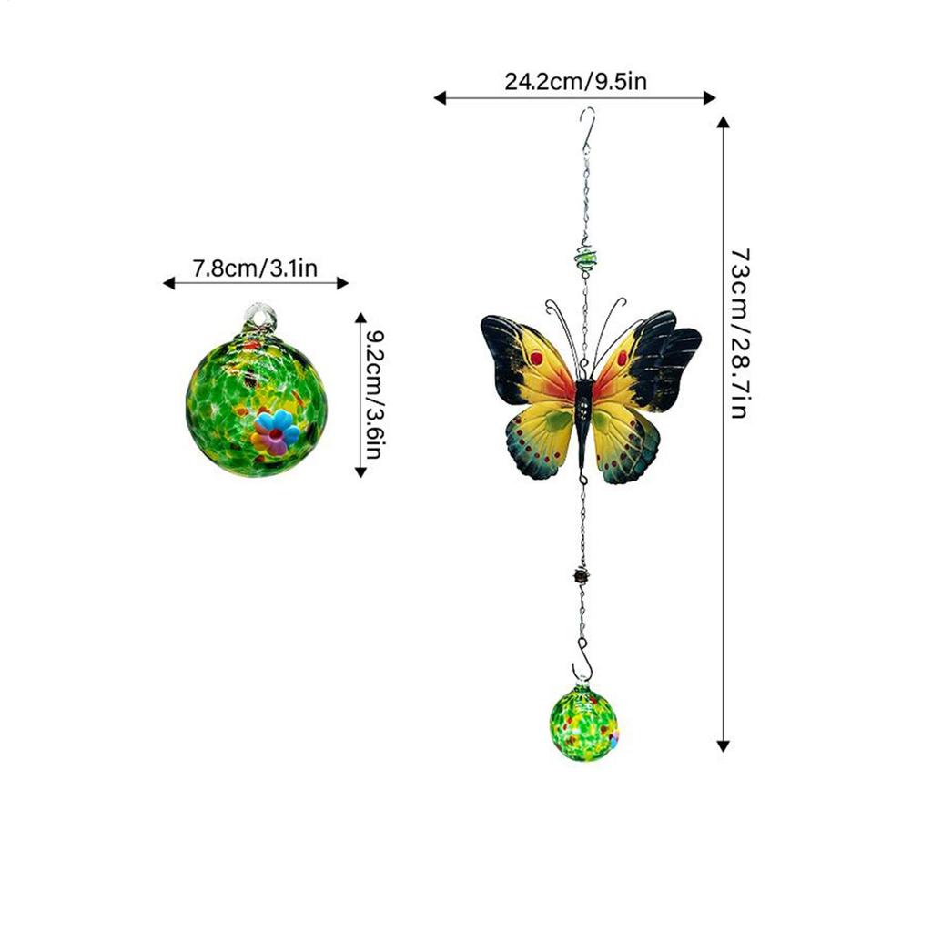 Mangiatoia per Colibrì in Vetro con Campanellino a Vento per Farfalle, Ornamento da Appendere in Ferro, Mangiatoia per Uccelli Selvatici, Decorazione per Giardino