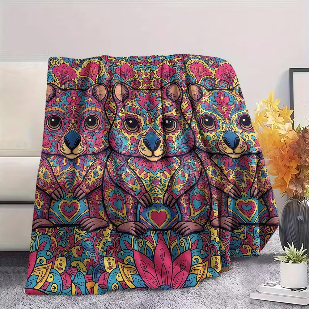 1PC Psychedelic Totems Print Flannel Blanket, High Quality Comfortable for All Seasons, Home Decor, Warmth and Comfort, Perfect for Christmas Gifts