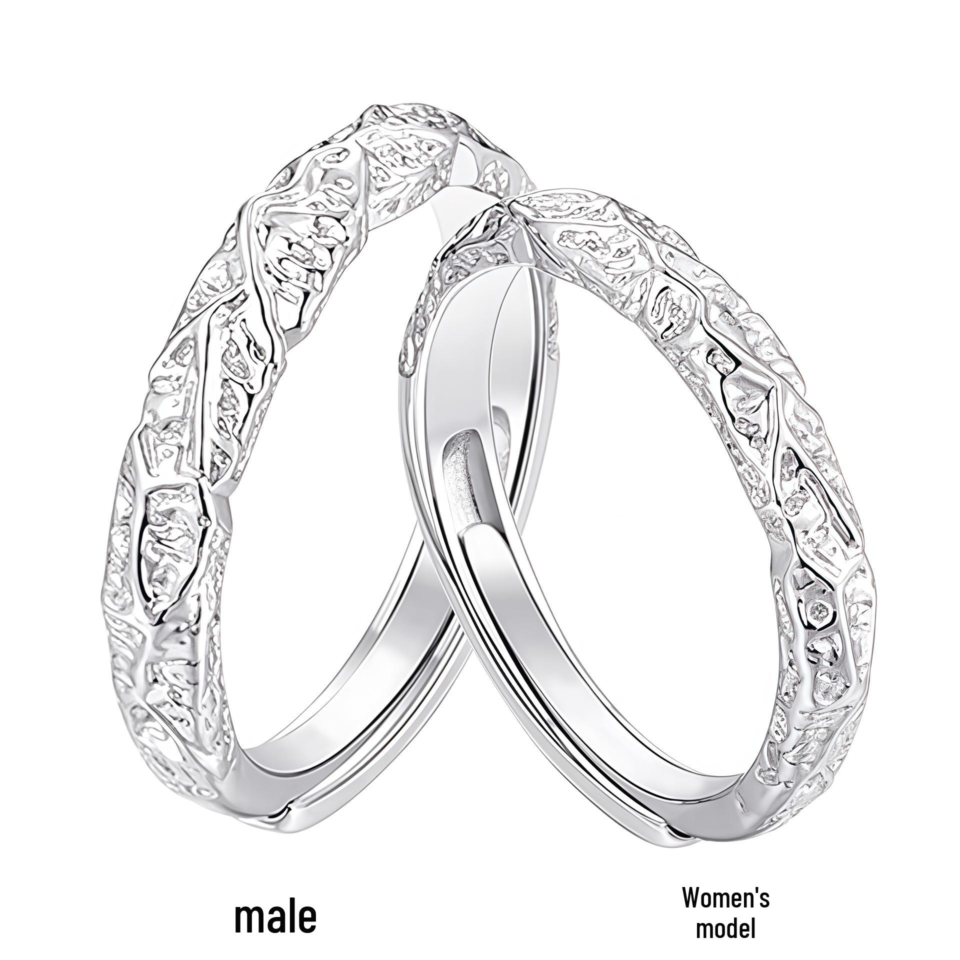 S999 Sterling Silver Lava Love Irregular Texture Adjustable Couple Rings S925 Sterling Silver Lava Love Ring (Women)