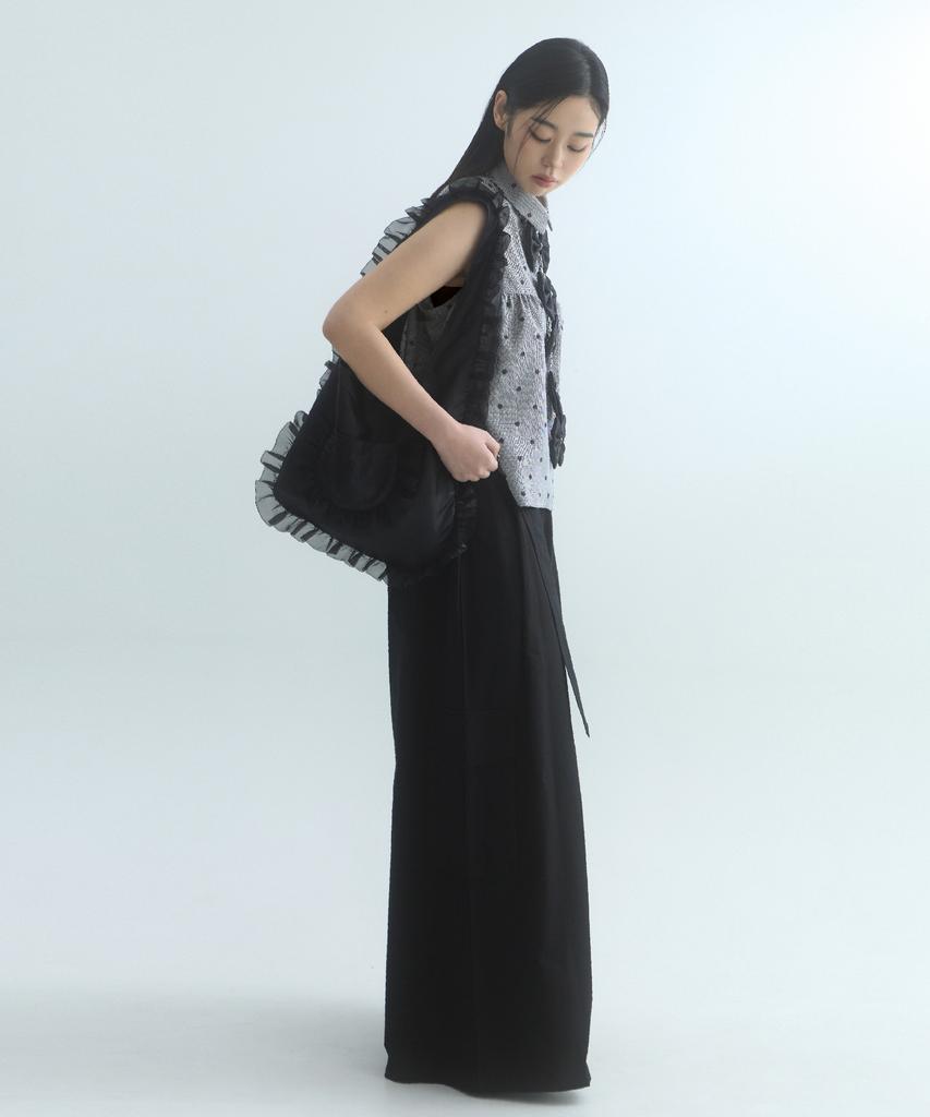 Moiremoa Luster Shirring Bag-Black
