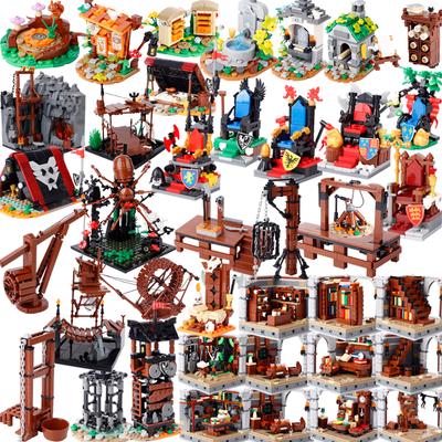 MOC Medieval Weapon Building Blocks Castle Guillotine Crane Throne Watchtower Tent Tower Spider Judgment Seat Forge Bricks Toys
