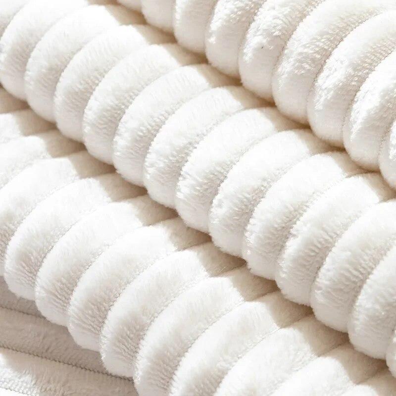 Flannel Sofa Cover Winter Thickening Warm Soft Plush Vertical Lines Cushions Non-Slip Living Room Leather Sofa Backrest Armrests
