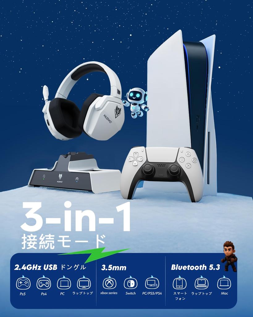 NUBWO Wireless Gaming Headset with Base Mute 100 Hours of Continuous Low FPS Game Headphones for and PS4 Mic, Station, Function, Use, Lightweight,