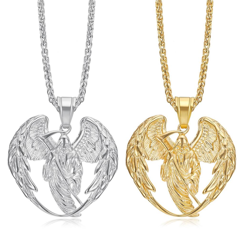 European and American Cross-border New Hip-hop Jewelry, Exquisite Large Reaper Sickle Wing Pendant Necklace