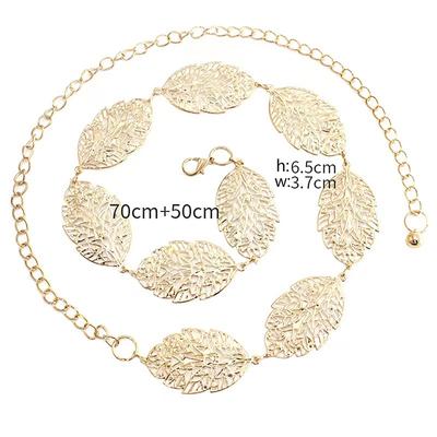 Simple Hollow Leaf Decorated Chain Belt Thin Waist Chain Dress Jewelry