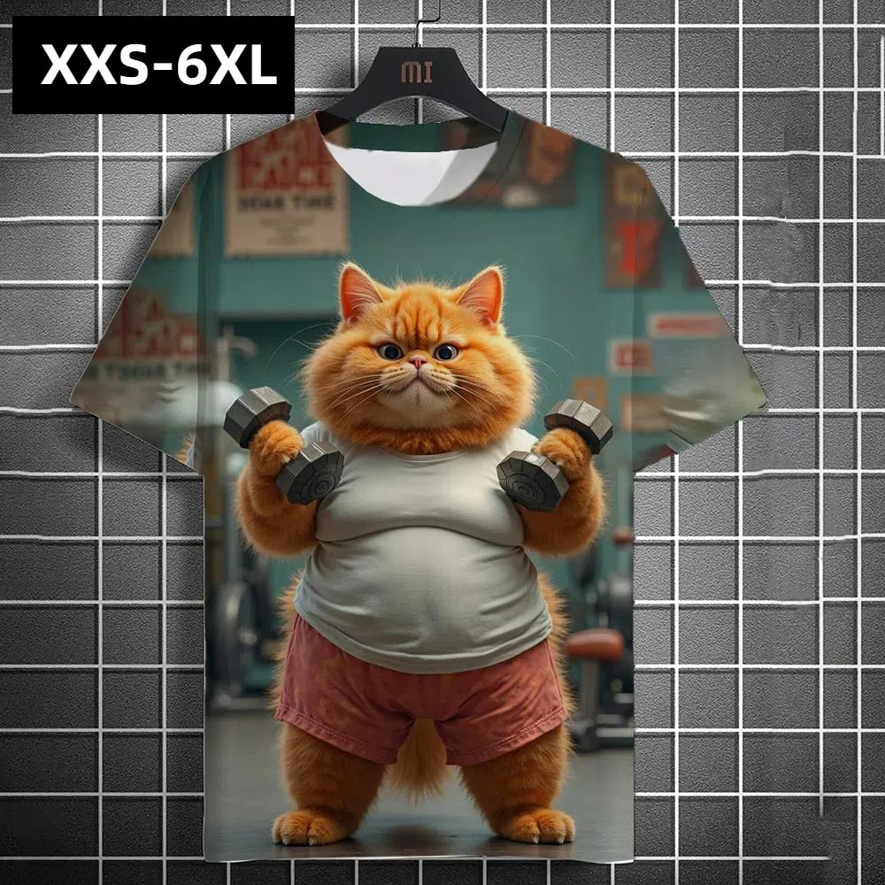 XXS-6XL Übergröße Lustiges Herren-T-Shirt Katzen-Print Kurzarm Tops T-Shirts Sommer Herrenbekleidung Street Casual Lustiges Tier-T-Shirt
