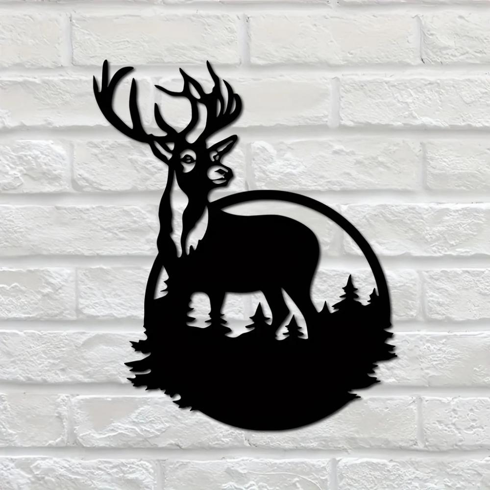 Metall-Hirsch-Kunst-Wanddekoration – Waldhirsch-Schild, eleganter Metall-Wandbehang für rustikales Zuhause, von der Natur inspirierte Wanddekoration