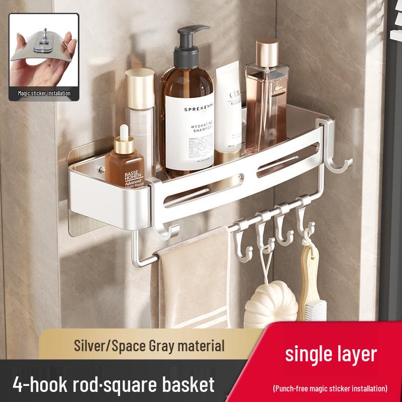 Punch-Free Wall-Mounted Bathroom Storage Shelf