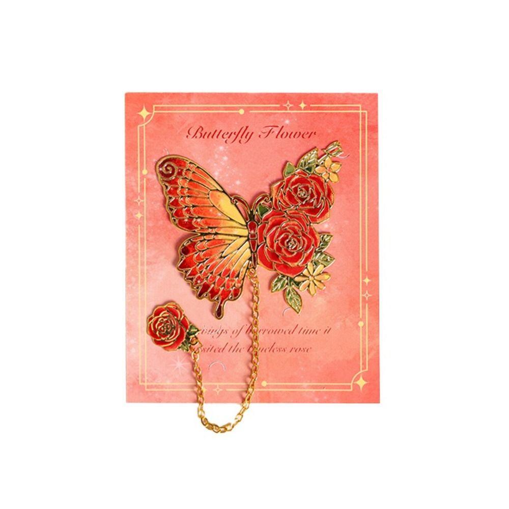 Tassel Chain Metal Butterfly Bookmark Hollow Flower Flower Painting Bookmark  For Book Lovers