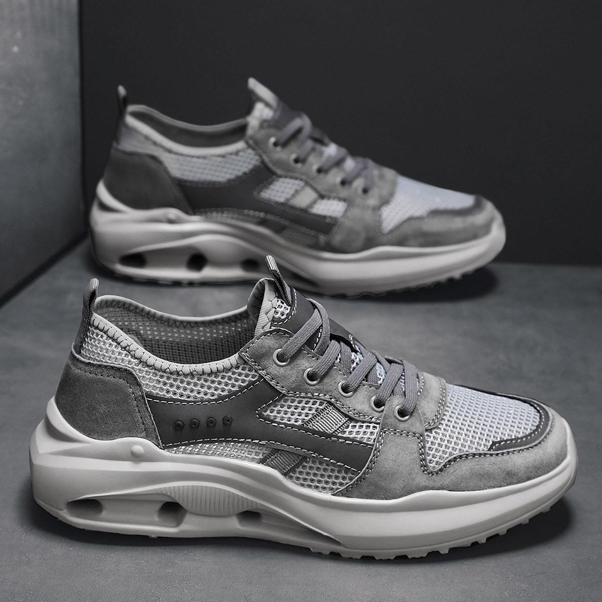 

Летние дышащие спортивные кроссовки с сеткой для мужчин, противоскользящие полые тонкие повседневные туфли с сеткой 38 серый